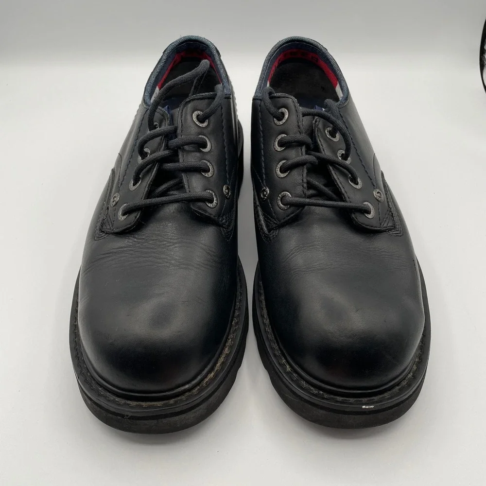 Vtg Y2K Tommy Hilfiger‎ Oxford Shoes Black Leather Lug Sole Mens 9 Grunge Street